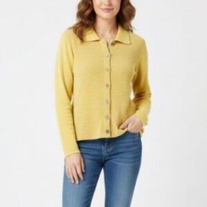 Vintage Susan Bristol Yellow Chenille Front Collared Cardigan Sweater Size M